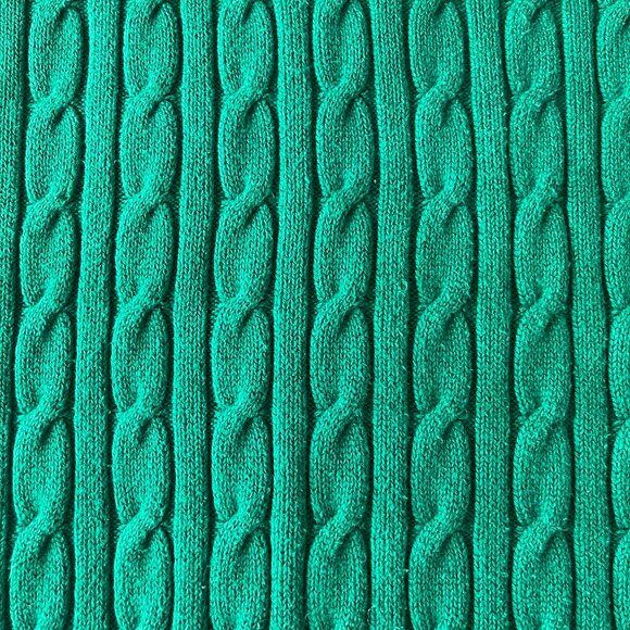 Charter Club Preppy Cotton Cable Knit Crewneck Sweater in Emerald Green - Picture 3 of 10